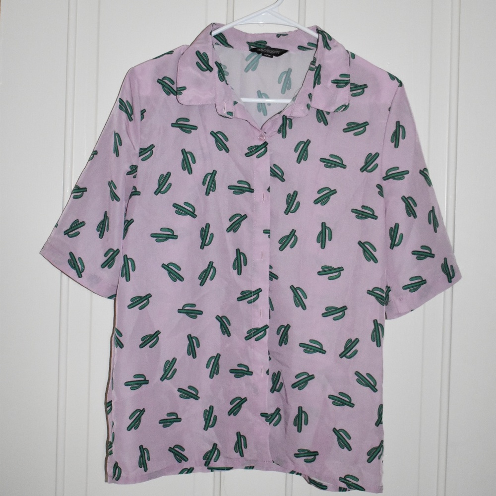 Cactus Print Short Sleeve Dress Shirt